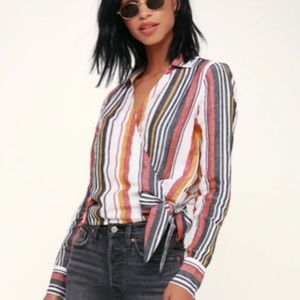 STONE ROW Multi Striped Long Sleeve Wrap Top